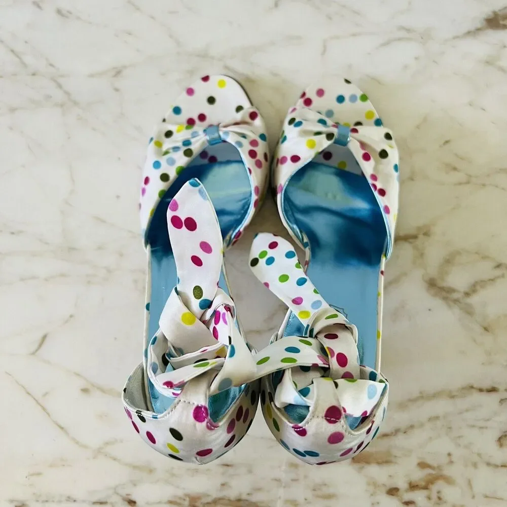 COACH Glena White Multi Satin Polka Dot Heels Bow Accents - US 8.5 - Picture 6 of 9
